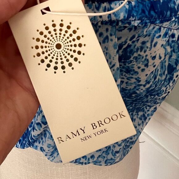 Ramy Brook MYKONOS LEOPARD/BLUE COMBO Printed Yanni Top NWT L - Picture 6 of 6